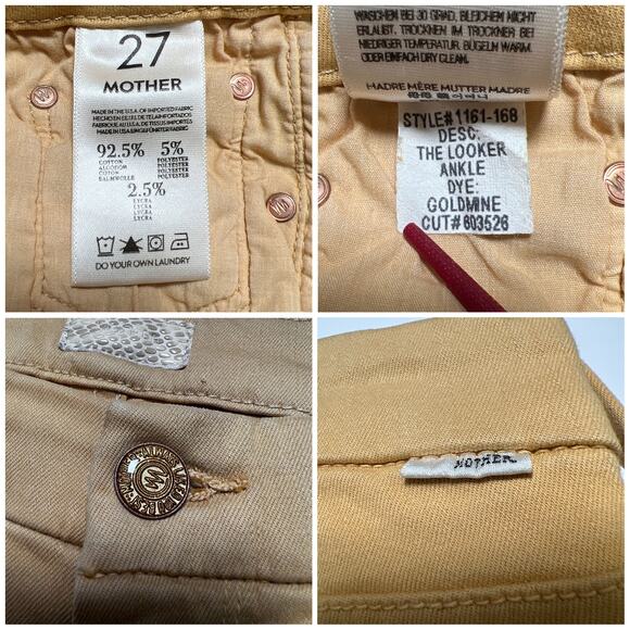 MOTHER The Looker Ankle Skinny Jeans SIZE 27 Goldmine Yellow Made in USA - Picture 12 of 12